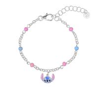 Disney Stitch Sterling Silver 925 Pink & Blue Stone Charm Adjustable Bracelet for Girls