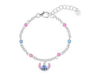 Disney Stitch Sterling Silver 925 Pink & Blue Stone Charm Adjustable Bracelet for Girls