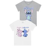 Disney Stitch T Shirt 2 Pack | Multipack Girls’ T-Shirts | Stitch Clothes for Girls | Grey 9-10 Years