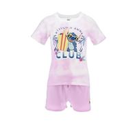 Disney Stitch T-Shirt and Shorts for Women, Soft Cotton Pyjamas Set of 2 with Surf Club Pattern, Gift for Women and Teens, pink, S