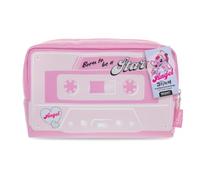 Disney Stitch Toiletry Bag Zipped Cosmetic Case Travel Wash Bag Multiuse | 100% Polyester with 100% Polyurethane Lining, Pink Cassette Style Zip Up Bag with Microphone Charm Attachment, Lilo & Stich