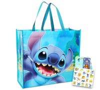 Disney Stitch Tote Bag Set - Bundle with Extra Large Lilo and Stitch Reusable Tote Bag Plus Stitch Stickers, Bookmark, More | Stitch Grocery Bag for Kids, Adults, Multicolor, Stitch Grocery Bag