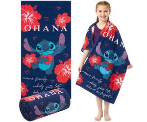 Disney Stitch Towel for Kids Toddlers Soft Absorbent Bath Shower Swimming Beach Towel 100% Cotton Quick Dry Holiday Essentials 140x70cm (Blue/Red Stitch)