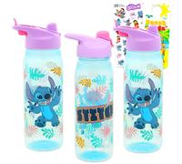 Disney Stitch Water Bottles for Girls 3 Pack - Bundle with 3 Reusable Drink Cups for Home School Sports Party Favors Plus Stickers More | Lilo an
