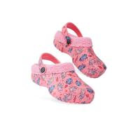 Disney Stitch Winter Clogs Fleece Lining & Removable Charms, Kids Garden Shoes Slip On with Strap (Pink Stitch/Angel, 2/2.5 UK)