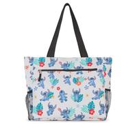 Disney Stitch Women Zip Tote Shoulder Bag Beach Travel Mesh Side Pockets (White), White, One Size