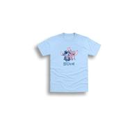 Disney Stitch Women's Light Blue T-Shirt - Cute Stitch & Angel Print | Comfortable Cotton Short Sleeve Casual Top (Sizes S-5XL) (UK, Alpha, XXL, Regular, Regular, Standard, Blue)