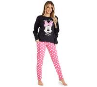 Disney Stitch Womens Pyjamas Set Nightwear Eeyore Minnie Mouse Long PJs Lounge Wear Women Teenagers S-2XL Stitch Gifts (Black/Pink Minnie, XL)