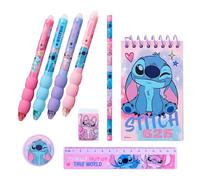 Disney Stitch Writing Set for Girls, Consists of Notebook, Ruler, Pencil, Sharpener, Eraser and 4 Soft Tip Ballpoint Pens, Gift for Children