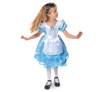Disney Store Official Alice in Wonderland Costume for Kids, 1 Pc. Authentic Alice Fancy Dress Up Party Outfit, Girls Satin Dress with Apron and Puffed Sleeves - Size 5-6 Years