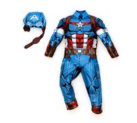 Disney Store Official Captain America Costume For Kids, Marvel, 2 Pc. Mask and Body Suit with Padded Muscles, Kids' Dressing Up Costume, Dress Up or Halloween Costume with All-over Artwork - 7-8 Years