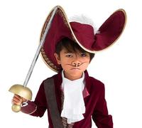Disney Store Official Captain Hook Pirate Hat For Kids, Peter Pan, Red Pirate Had with Feathers and Gold trim, For Halloween, Fancy Dress & Roleplay Parties