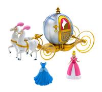Disney Store Official Cinderella Horse and Carriage Playset, 9.5cm/3.7”, Kids Fairy Tale Set with Two Clip On Dresses, 2 White Horse, Transformed Pumpkin Coach, Two Light Settings