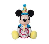 Disney Store Official Happy Birthday Mickey Mouse Stuffed Animal with Plush Cake Candle & Party Hat - Embroidered Features T-Shirt & Soft Mouse