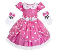 Disney Store Official Minnie Mouse Costume for Kids, Pink Polka Dot Dress with Gloves, for Halloween, Roleplay and Fancy Dress