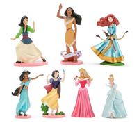 Disney Store Official Princess Figure Set, 7 Toys including Mulan, Pocahontas, Merida, Jasmine, Snow White, Aurora & Cinderella, Suitable for Age 3+