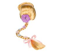 Disney Store Official Rapunzel Costume Wig For Kids, Tangled, One Size Children's Wigs with Long Golden Braid Accented with Floral Appliqués, Pastel Ribbons and Rhinestones