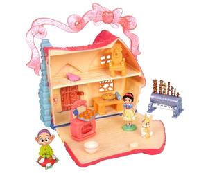 Disney Store Official Snow White Doll House, 10cm / 4" Once Upon a Story Playset Includes Fairytale Cottage, Dopey, Bunny Rabbit and Kitchen Toys, Suitable for Age 3+