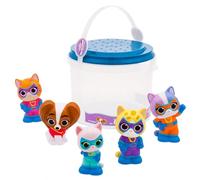 Disney Store Official SuperKitties Bath Toy Set, 5 pc, Including Bitsy, Ginny, Sparks, Buddy & Mr. Puppypaws, Bucket with Straining Lid, For Bath, Paddling Pool & Garden Toy, 6 months+