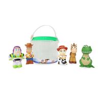 Disney Store Official Toy Story Bath Toy Set, 5 Pc, Includes Buzz Lightyear, Woody, Jessie, Bullseye and Rex, Bucket with Straining Lid, Bath,