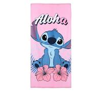 Disney Store Stitch Aloha Beach Towel, Pink with Hibiscus Flowers, Sponge, 70 x 140 cm, Lilo and Stitch Character
