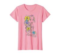 Disney Tangled Rapunzel Floral Sketch Portrait Tee T-Shirt, Women, Pink, Medium