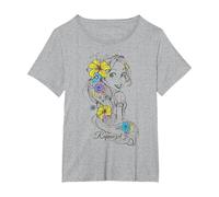 Disney Tangled Rapunzel Floral Sketch Portrait Tee T-Shirt, Women's Plus, Heather Grey, 2X