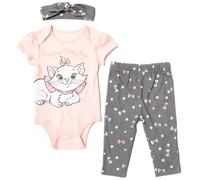 Disney The Aristocats Marie Infant Baby Girls Bodysuit Pants and Headband 3 Piece Outfit Set Gray/Pink 18 Months