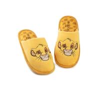 Disney The Lion King Womens Slippers | Ladies Simba Indoor Fur Mules in Yellow | Embroidered Animal Character Face Slip On House Shoes for Adults and Teens | Animated Movie Merchandise Gift