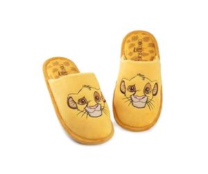 Disney The Lion King Womens Slippers | Ladies Simba Indoor Mules in Yellow | Embroidered Animal Character Face Slip On House Shoes for Adults and Teens | Animated Movie Merchandise Gift