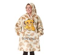 Disney The Lion King Womens Wearable Blanket Hoodie | Adults Beige Hooded Pullover with Simba Character Embroidery and Animal All Over Print | Ladies One Size Sherpa Lined Loungewear with Pockets