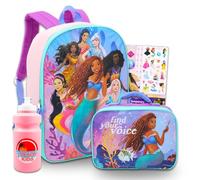 Disney The Little Mermaid Backpack with Lunch Bag Set - Bundle with 16" Ariel Backpack, Little Mermaid Lunch Box, Water Bottle, Tattoos, More | Little Mermaid School Backpack for Kids, Multicolor, The