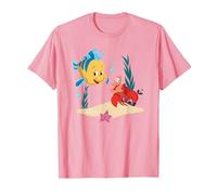 Disney The Little Mermaid Flounder and Sebastian T-Shirt, Men, Pink, Small