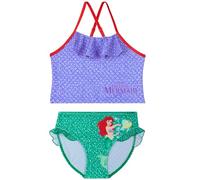 Disney The Little Mermaid Girls Bikini Set 3-8 Yrs, 2-Piece Swimming Costume, Adjustable Strap Bathing Swim Suit & Swimwear (5-6 Years, Purple/Green Mermaid)