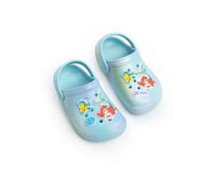 Disney The Little Mermaid Girls Light Blue Ariel Clogs | Ventilated Flat Heel Clog with Back Strap | Molded Footbed & Ariel Flounder Charms | Everyday School Wear Merch - 10 UK Child