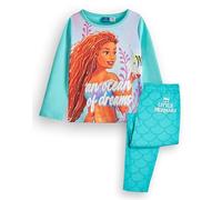 Disney The Little Mermaid Girls Pyjama Set | Kids Princess Long Sleeve Long Leg Graphic PJs in Blue | An Ocean of Dreams Glitter Print with Mermaid Tail Bottoms | Movie Film Merchandise Gift