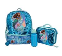 Disney The Little Mermaid Movie 4 Piece Backpack Set, Flip Sequin School Bag for Girls with Front Zip Pocket, Green