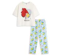 Disney The Little Mermaid Womens White Blue Yellow Short Sleeve Long Leg Pyjama Set | Ariel Flounder Print Sleepwear | Nightwear for Home Relaxation Merch - X-Small