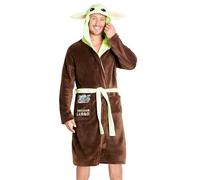 Disney The Mandalorian Dressing Gown for Men & Teens, Fleece Hooded Bath Robe Pockets, Cosy Loungewear, Baby Yoda Gifts for Men (Brown, M)
