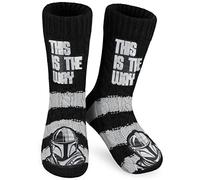 Disney The Mandalorian Fluffy Socks for Men & Teens UK Size 5-10, Baby Yoda Slipper Socks, Soft & Warm Knitted, Gifts for Him (Black/Grey)