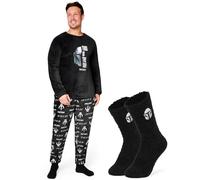 Disney The Mandalorian Mens Pyjamas Set with Fluffy Socks - Fleece Long PJs Lounge Set for Men Teenagers Gifts for Him (Black, XL)