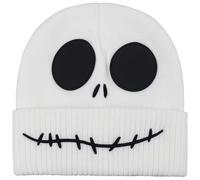 Disney The Nightmare Before Christmas Beanie Hat, Jack Skellington Winter Knit Cap with Cuff, White, One Size, White, One size