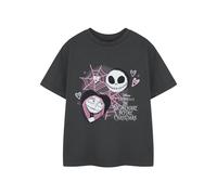 Disney Nightmare Before Christmas Girls Grey T-Shirt Lovers Graphic Tee | Short Sleeve Top for Kids | Tim Burton's Characters Print | Teens Halloween Movie Merchandise Gift