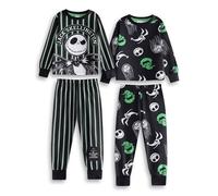 Disney The Nightmare Before Christmas Jack Skellington Black Multi-Pack of 2 Long Sleeve Long Leg Pyjama Set | Cartoon Sleepwear for Kids | Nightwear for Bedtime Merch - 9-10 Years