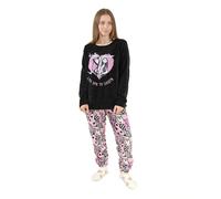 Disney The Nightmare Before Christmas Jack Skellington & Sally Womens Black & Pink Long Sleeve Long Leg Pyjama Set | Cosy Fleece Sleepwear | Love You To Death Quote Merch - Small