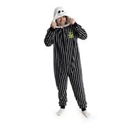 Disney The Nightmare Before Christmas Jack Skellington Unisex Black Onesie | Hooded Zip-Up Loungewear in Striped Cosy Fleece Merch - Medium