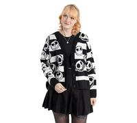 Disney The Nightmare Before Christmas Jack Skellington Womens Black and White Striped Cardigan | Long Sleeve V Neck Button Closure | Casual Wear Merch - Medium