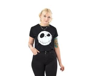 Disney The Nightmare Before Christmas Jack Womens Black Crop Top | Short Sleeve Jack Skellington Graphic Tee | Tim Burton Movie Merchandise | Goth Style Crop Top for Teens & Adults