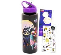 Disney The Nightmare Before Christmas Reusable Water Bottle Set Bundle Plastic Water Bottle with Spout for Home, School, Sports Plus Sticker, and More | Jack Skellington Container