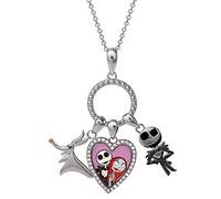 Disney The Nightmare Before Christmas Sterling Silver Cubic Zirconia Jack, Sally, and Zero Charm Necklace, Oficially Licensed